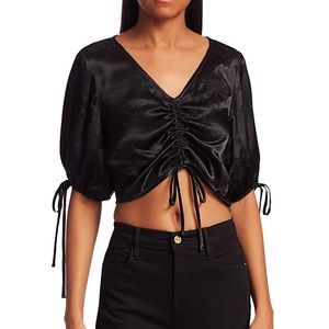 NEW STAUD Bloom Crop Top Tonal Floral Satin Ruched Adjustable